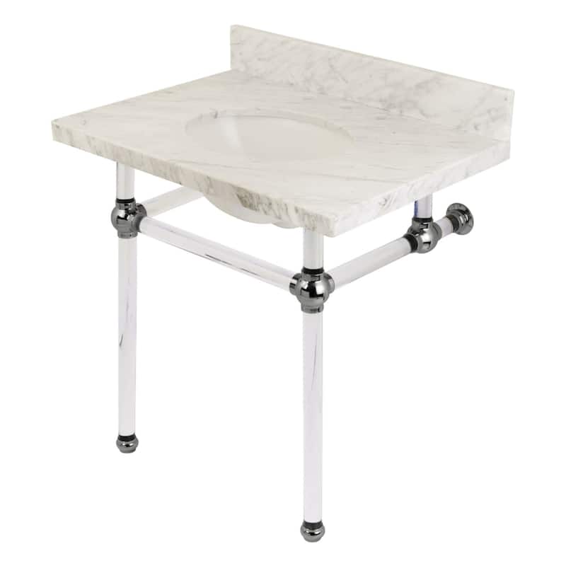 Kingston Brass Templeton 30" Oval Marble Wall Mounted Bathroom Console - Carrara Marble / Polished Chrome
