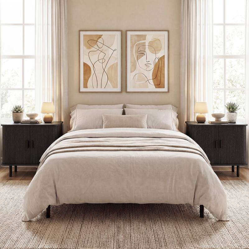 Gymax End Table Modern Mid Century Nightstand w/Sliding Tambour Doors