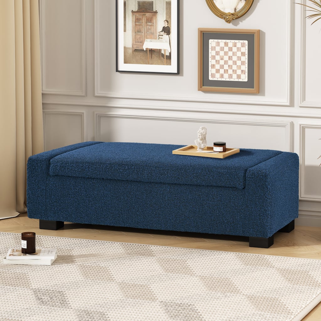 50" Ottoman Bench in Textured Fabric, Rectangular Design with Hinged Lid for Seating, Footrest, and Hidden Storage