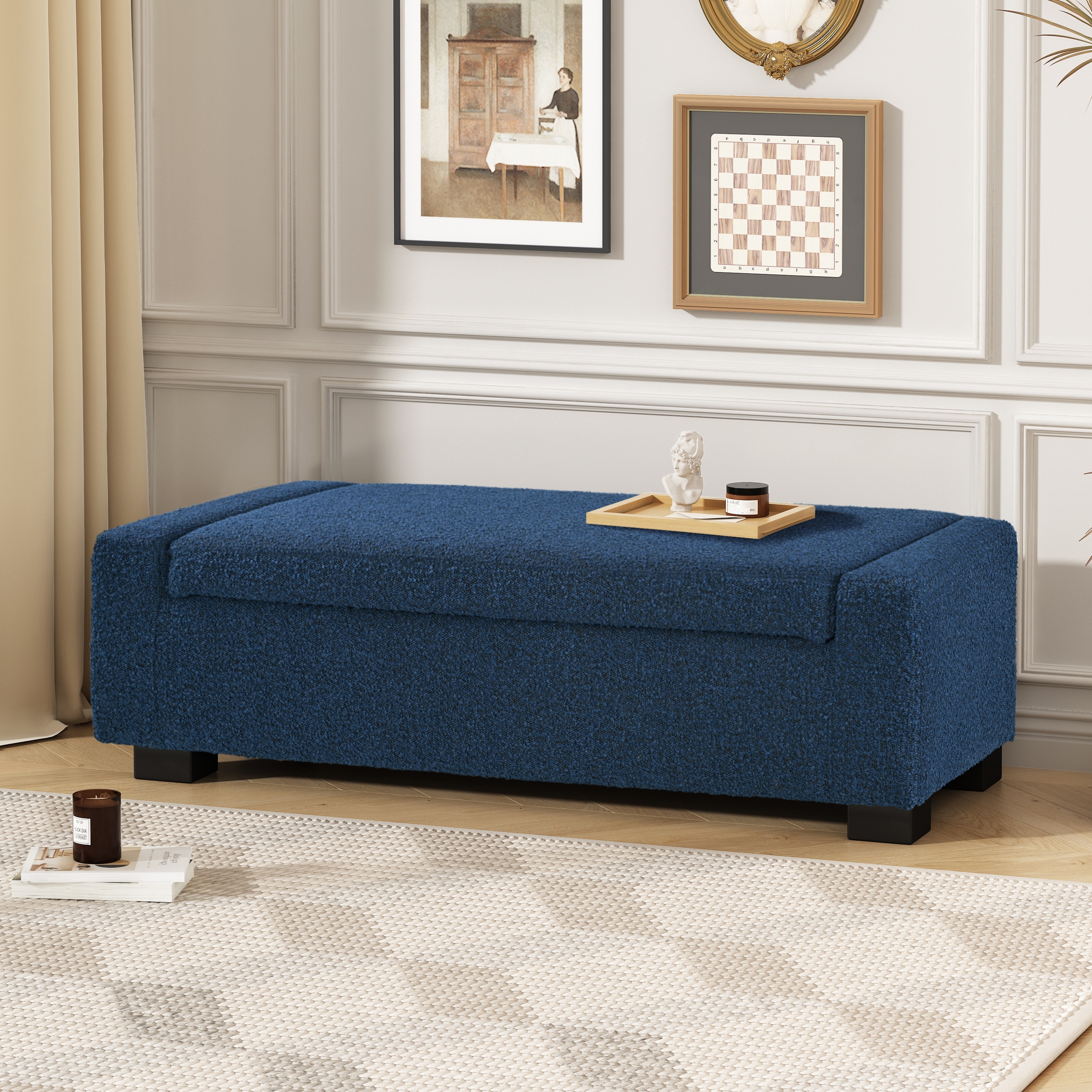 50" Ottoman Bench in Textured Fabric, Rectangular Hinged Lid Design, for Seating, Footrest & Hidden Storage, Ideal for Home