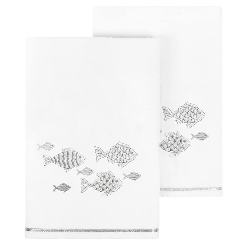 Authentic Hotel and Spa Turkish Cotton Figi 2PC Embellished Bath Towel Set - White
