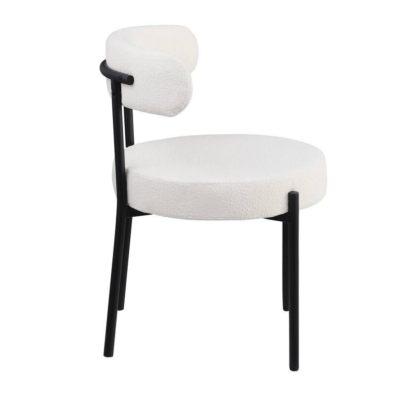 Dining Chairs Set of 2 Round Upholstered Boucle Dining Room Chairs Curved Backrest Chairs for Dining Room Metal Legs