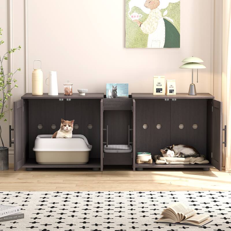 Litter Box Enclosure with Double Cage Cat House for 2 Cats