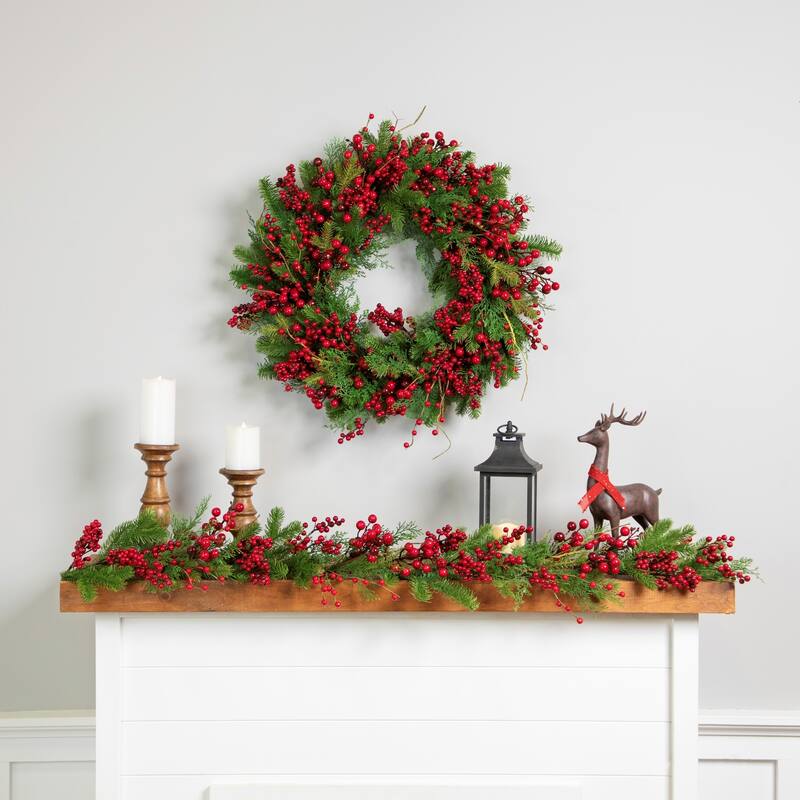 Cedar, Pine and Berries Artificial Christmas Garland - 5' - Unlit