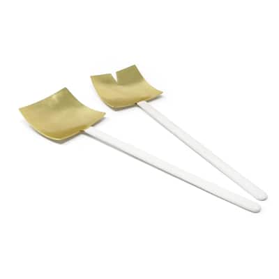 Gold with White Handles Square Salad Servers, Set of 2 - Gold/White