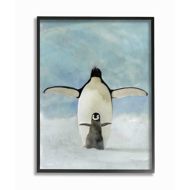 Stupell Penguin Family Blue Watercolor Animal Painting Framed Wall Art - 11 x 14