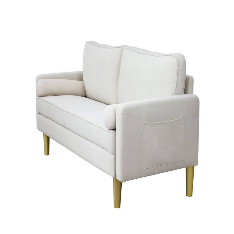Contemporary Mid Century Style 3 Seater Linen Sofa with Armrest Pockets Premium Upholstery - 65.4 × 29.1 × 33.9 inches