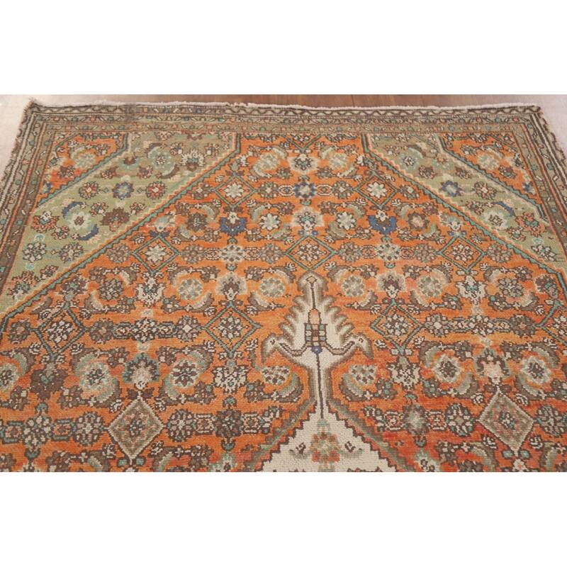 Hand Knotted Oriental 100% Wool Carpet Traditional Medallion Oranges & Rust Hamedan Area Rug - 8' 6'' X 5' 0''