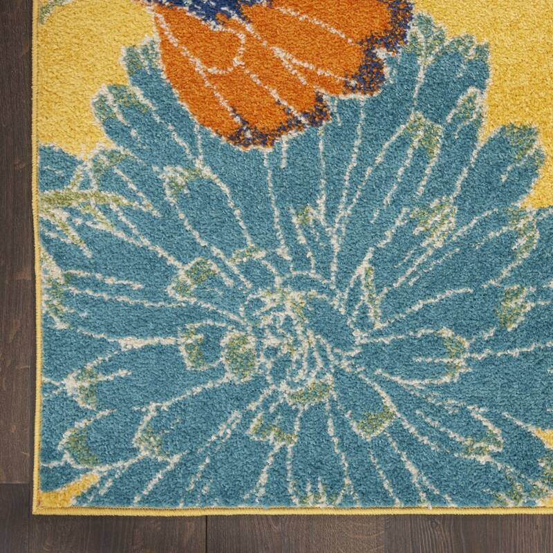 Power Loomed Floral Low Pile Durable Area Rug - 118' X '94' X '0.25