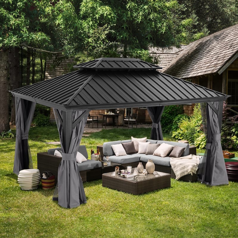 ABCCANOPY Outdoor Hardtop Gazebo with Galvanized Steel Double Roof - 12x16 - Grey
