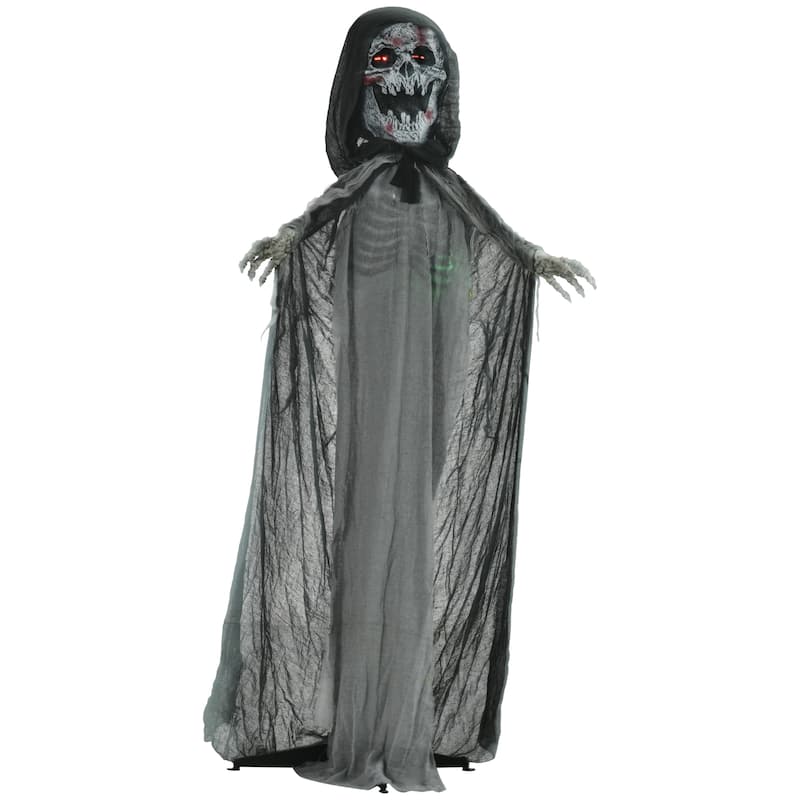Outsunny 74" Life Size Outdoor Halloween Decorations Skeleton Witch, Animated Prop Animatronic Decor with Sound