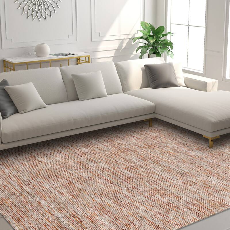 Addison Villager Textured Solid Wool and Viscose Area Rug - 8' x 10' - Yellow/Red/Ivory