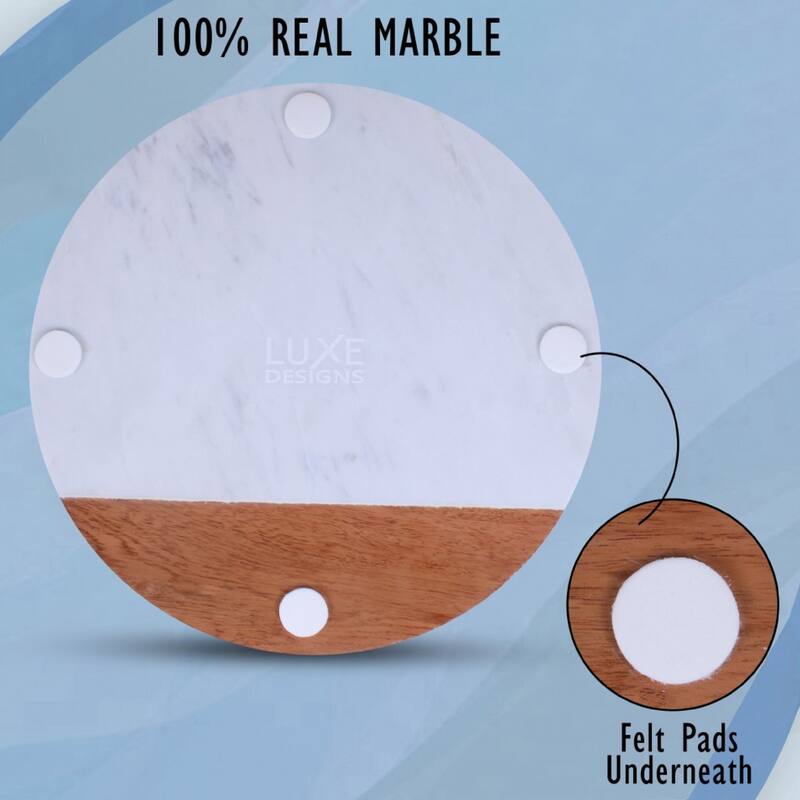 HomeRoots 12" Wood and Marble Cheese Board and Knife Set