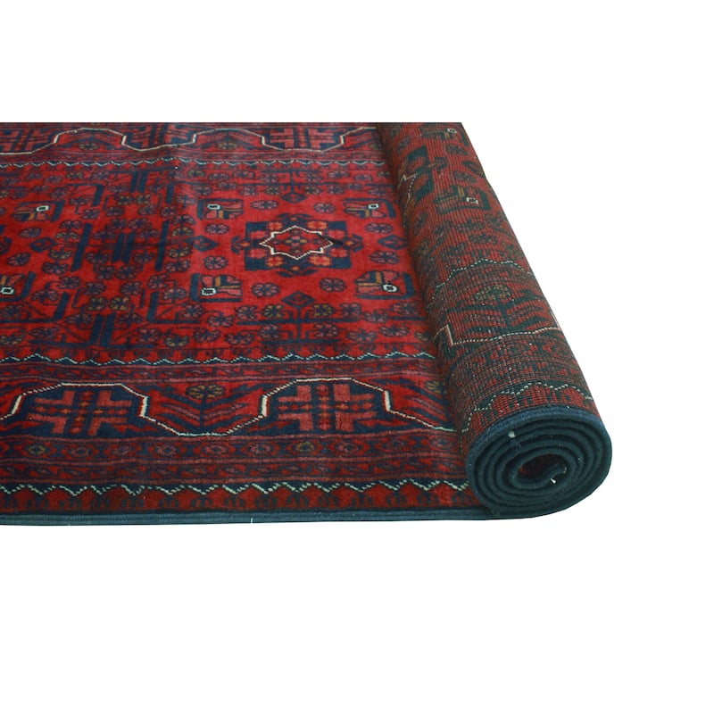 Khamyab Mawiyah Red/Navy Runner - 2'7" x 12'8"