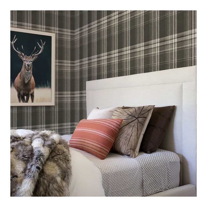 Chesapeake Saranac Dark Brown Flannel Wallpaper - 20.5 x 396 x 0.025
