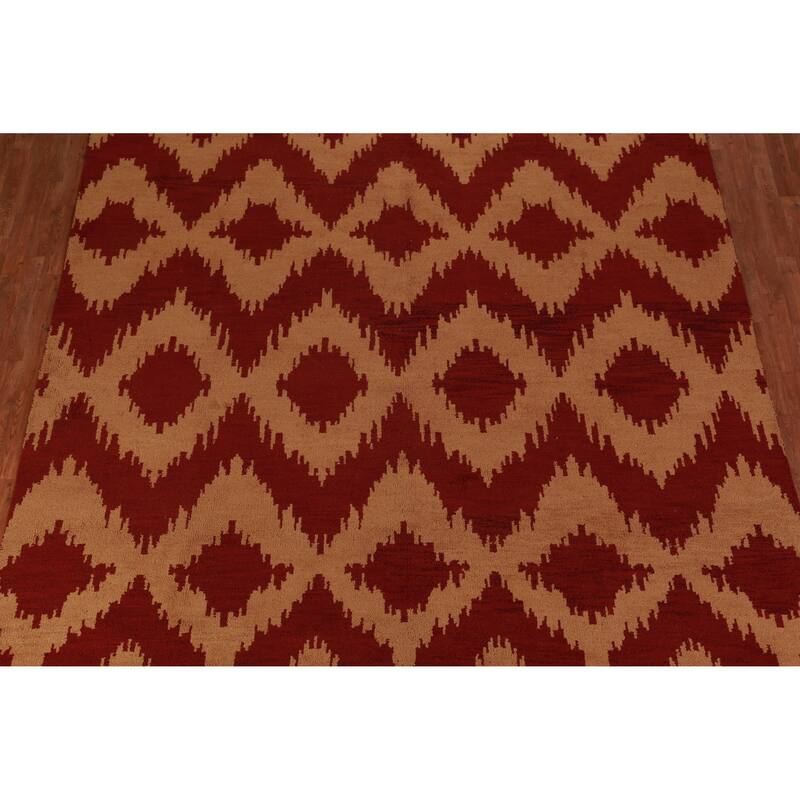 Hand Knotted Oriental 100% Wool Carpet Modern Geometric Oranges & Rust Moroccan Area Rug - 11' 7'' X 9' 5''