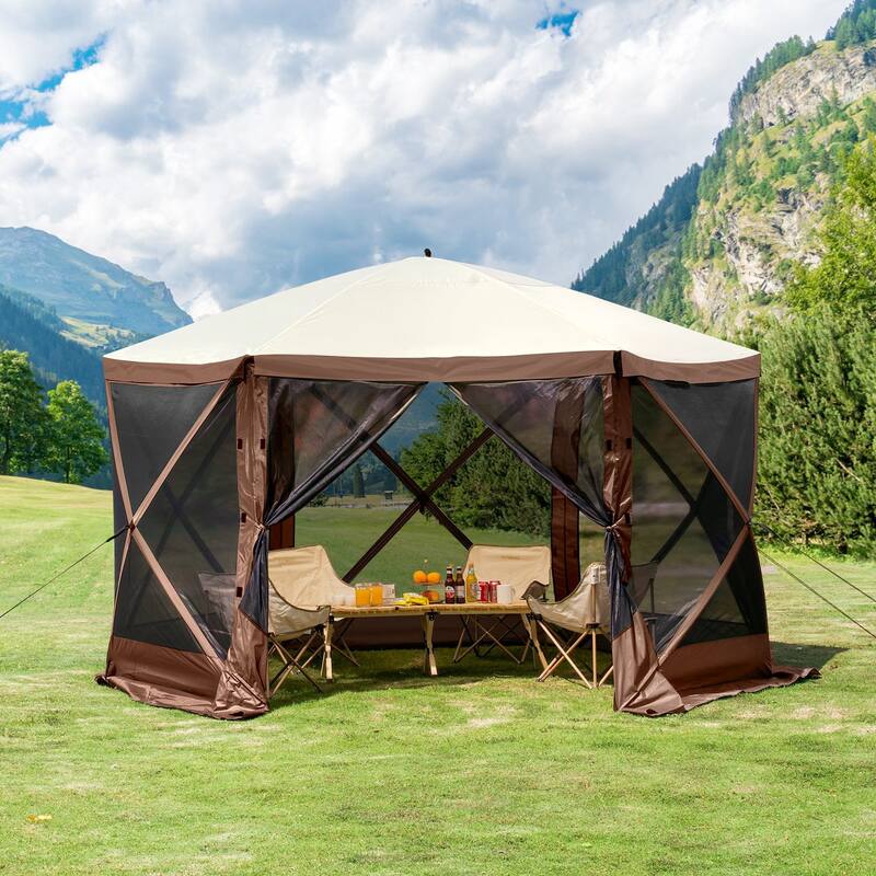 Pop Up Screen Tent 6-Sided Canopy with Privacy Panels & Netting