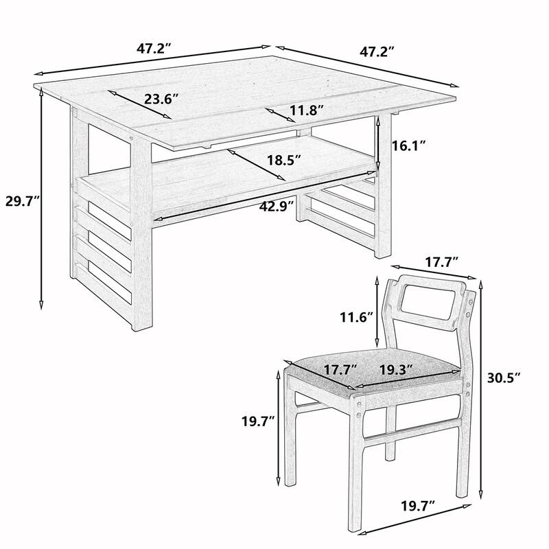 5PCS Extendable Wood Dining Table Set