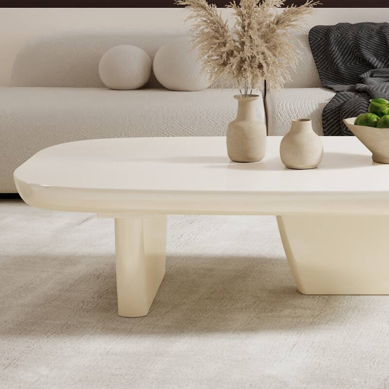 51" Modern Coffee Table with Two Legs,Solid Wood Veneer, Retangular Coffee Table for Living Room