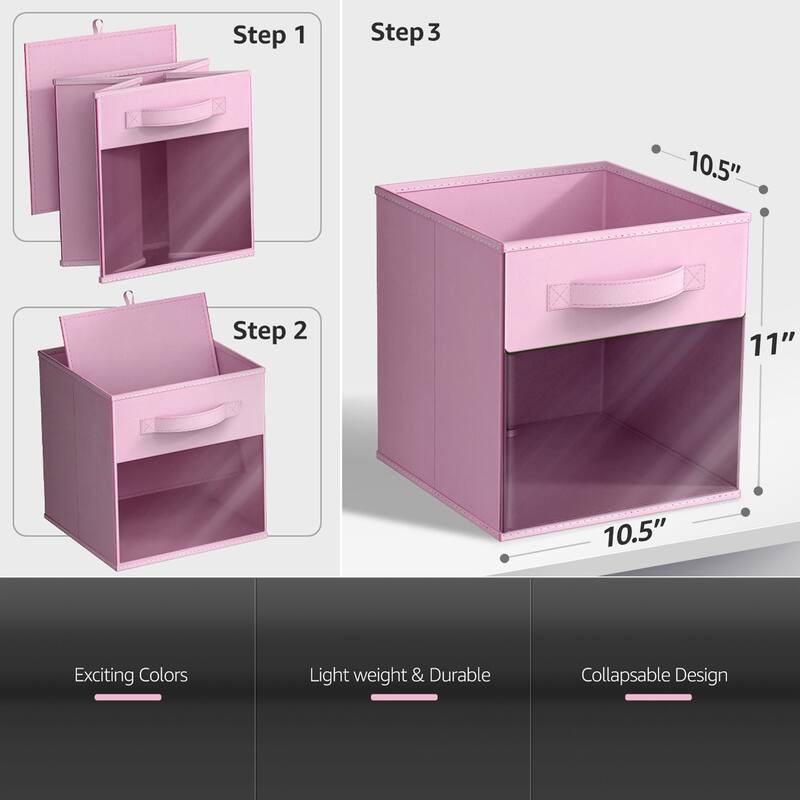 Sorbus Storage Bins with Clear Window - 6-Pack Foldable Baskets - 10.5" L x 10.5" W x 11" H