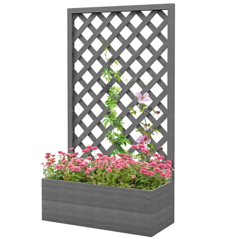 Wood-Plastic Raised Garden Planter Box with Lattice Trellis - 29.5" L x 13.25" W x 53.25" H