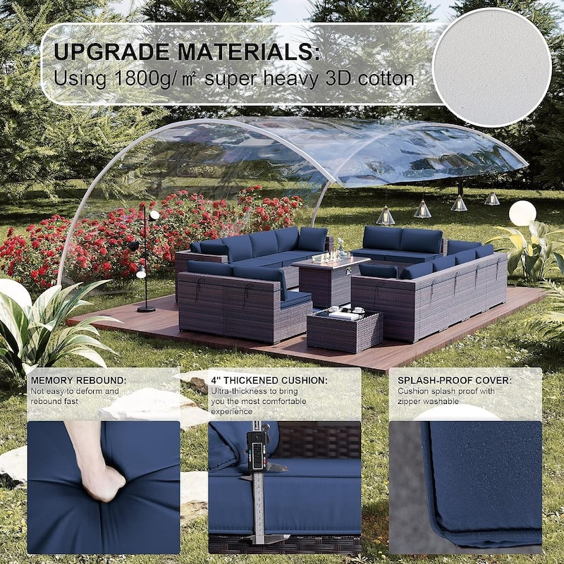 Kullavik 15 Pieces Outdoor Patio Furniture Set with Fire Pit Table