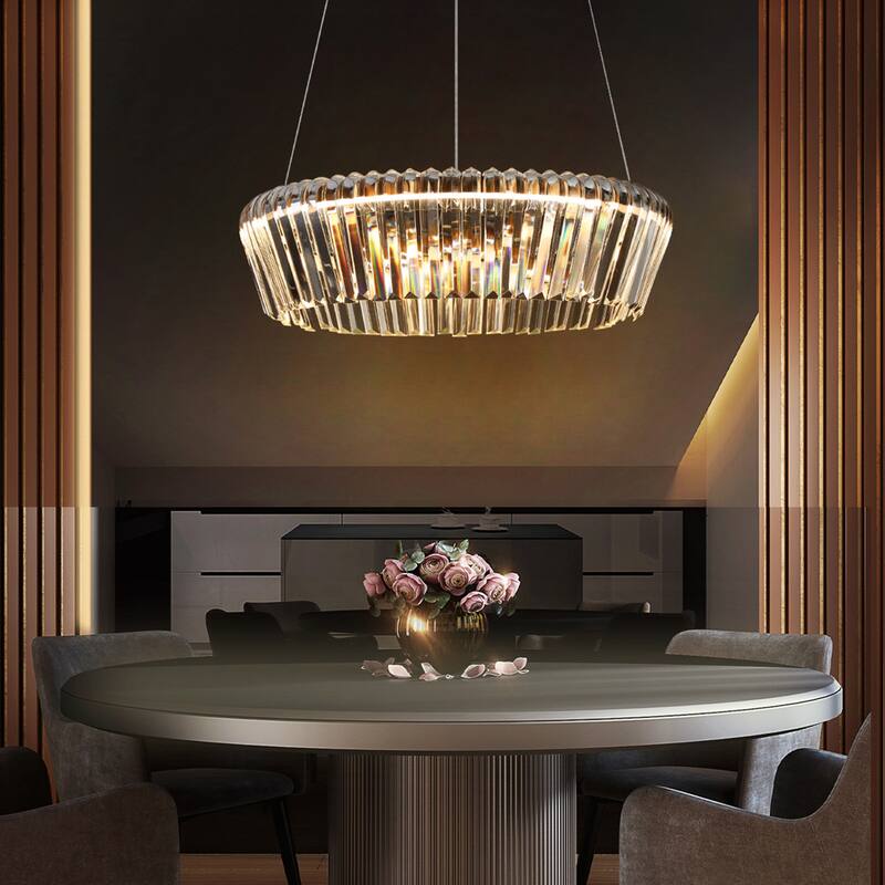 Modern Minimalist Wheel LED Drum Dining Chandelier Crystal Foyer Pendant Lights Dimmable - W 21" x H 6"
