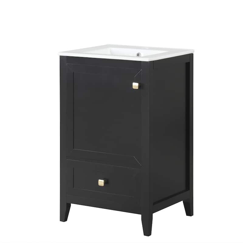 GDFStudio - Genevieve 20" Bathroom Vanity with Ceramic Sink, Soft Closing Door, Storage Rack & Drawer