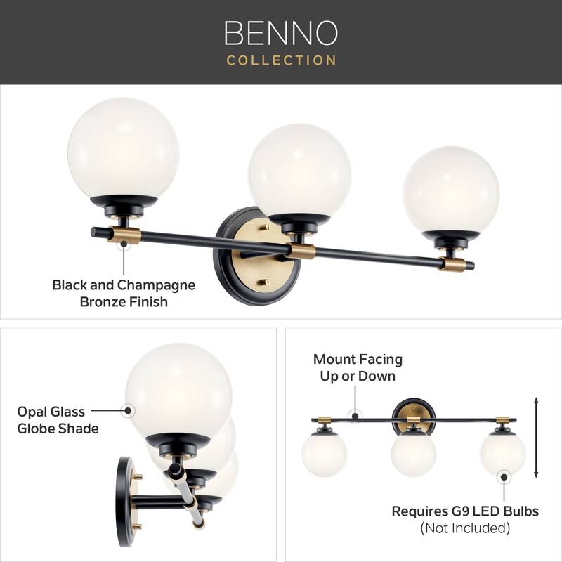 Benno 24.5 in. 3-Light Bathroom Vanity Light with Opal Glass