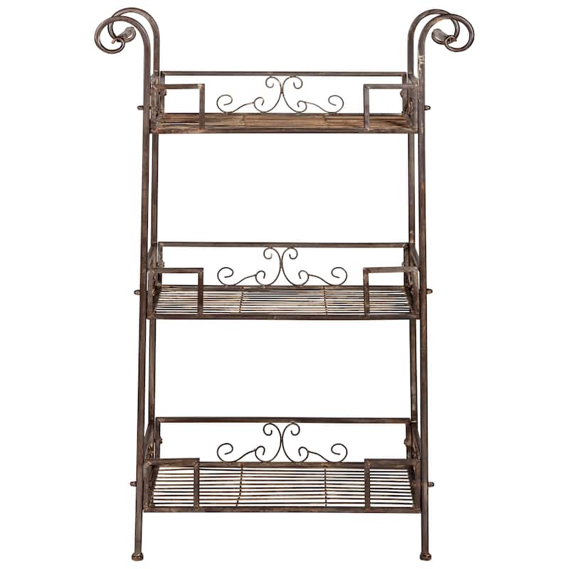 SAFAVIEH Outdoor Abigale Victorian Scroll Iron 3-Tier Shelf - 28"W x 12"D x 42"H