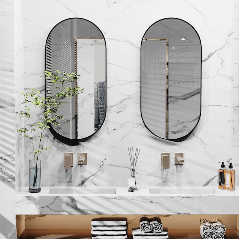 Oval Mirror Metal Frame for Bathroom, Entryway Wall Mount Hangs Decor - 40x20 inch