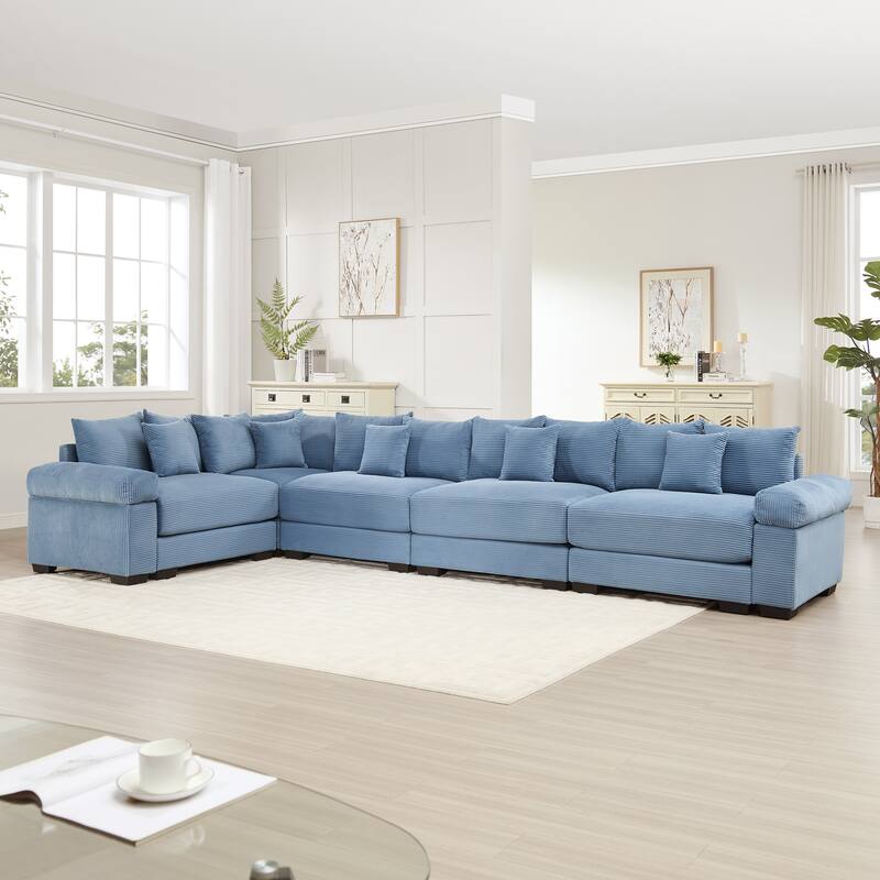 5-Seat Convertible Cloud Corduroy Modular Sofa with 16 Throw Pillows