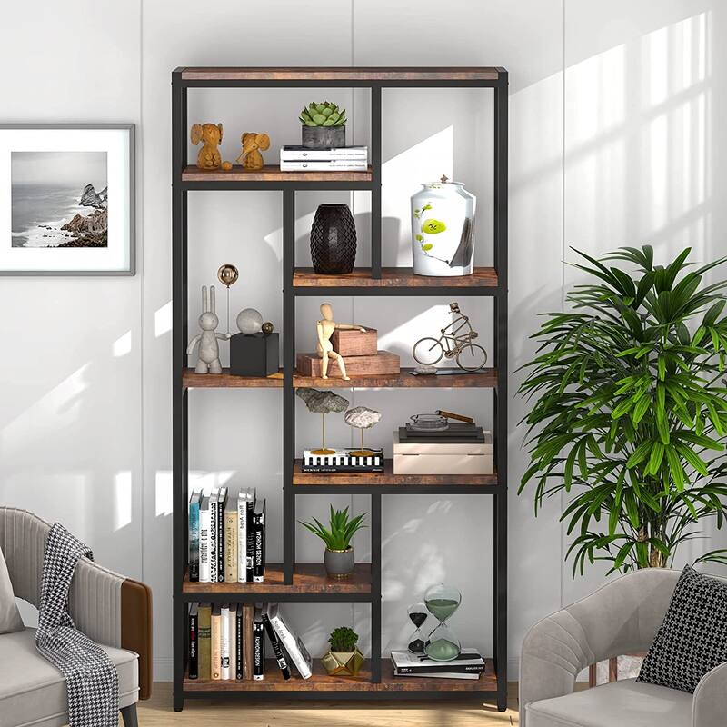 7 Tier Tall Bookshelf Bookcase with 10 Open Storage Shelves - 39.37”(L) x 11.8”(D) x 78.74”(H) - Brown