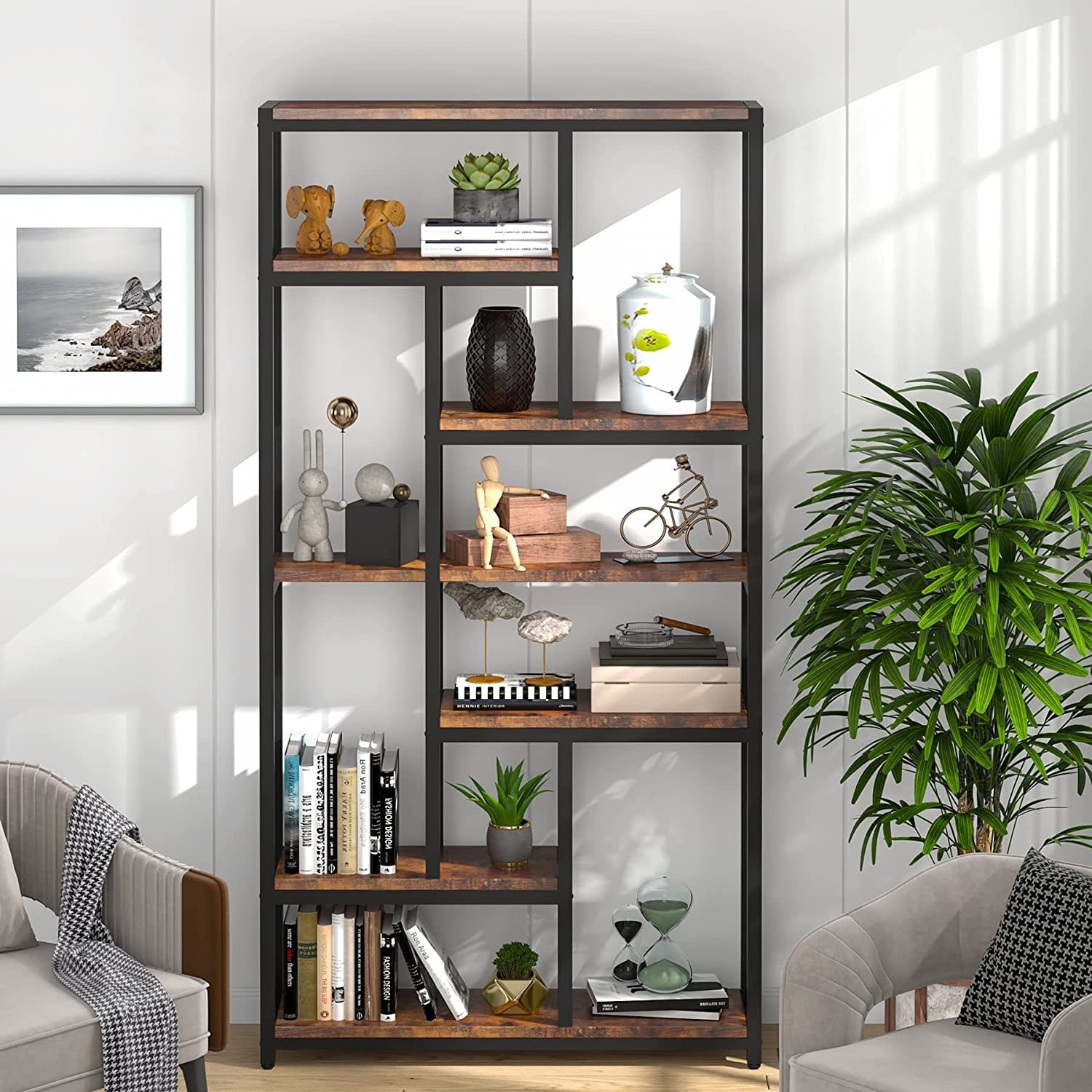 7 Tier Tall Bookshelf Bookcase with 10 Open Storage Shelves - 39.37”(L) x 11.8”(D) x 78.74”(H)