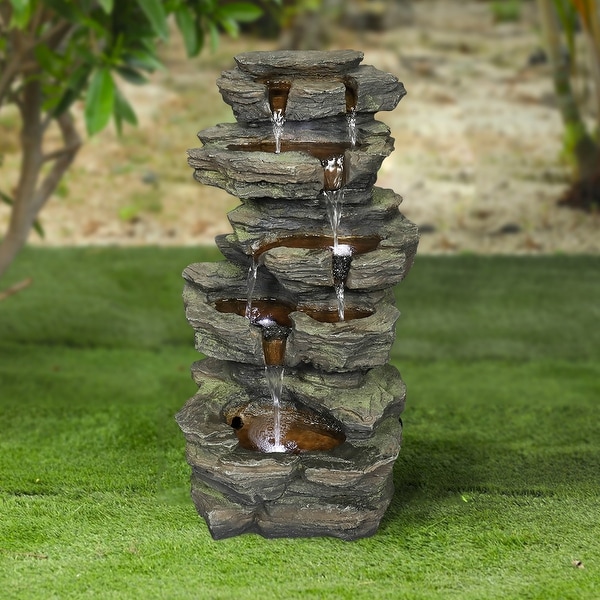 Rock Cascading Garden Fountain Light Floor Indoor Outdoor Water Electric Pump 
