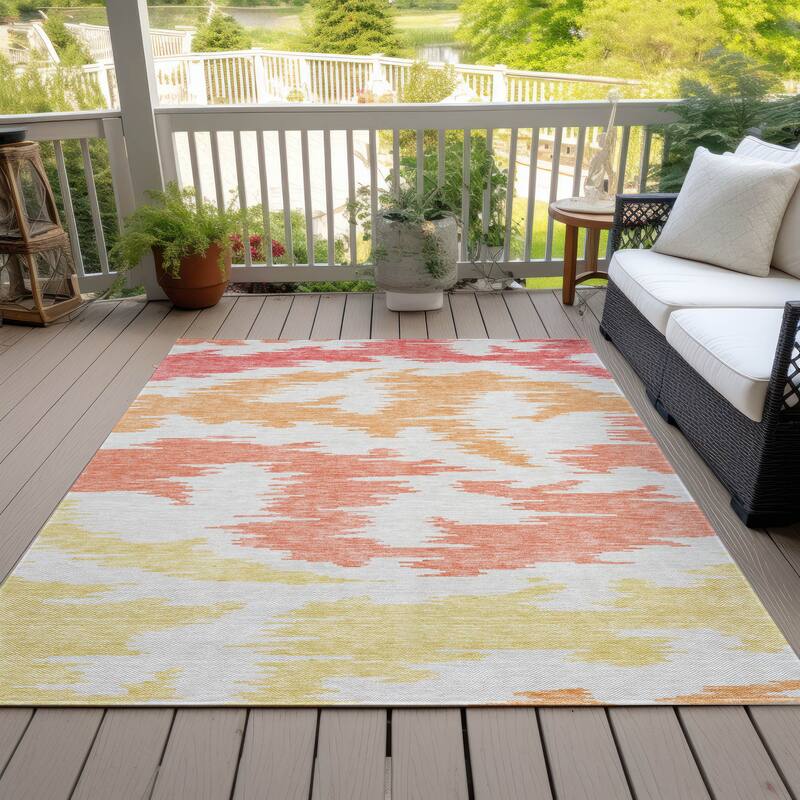 Machine Washable Indoor/ Outdoor Chantille Modern Boho Rug - Coral - 9' x 12'