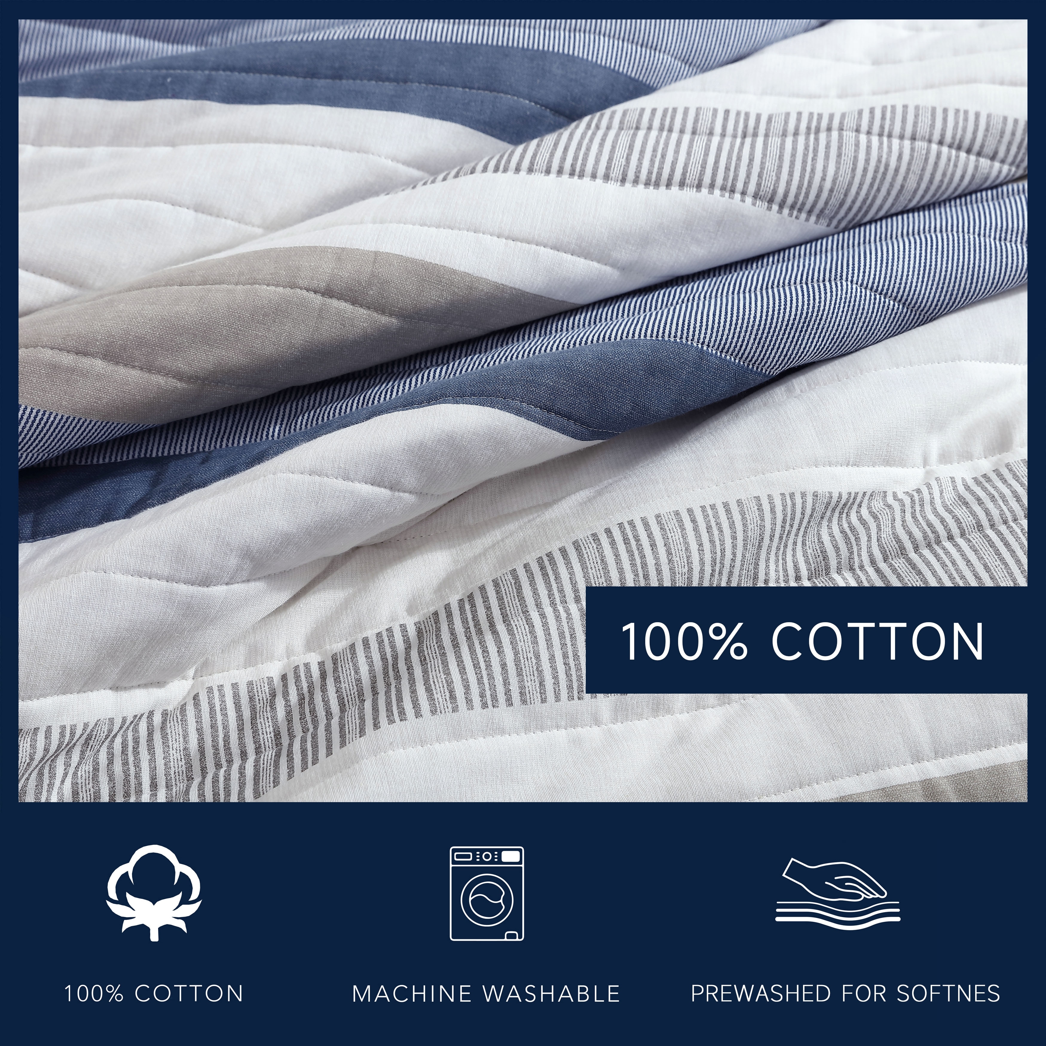 Nautica Galewood Cotton Reversible Beige Quilt Set