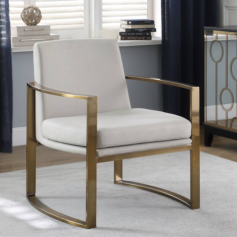 Modern Design living Room Cream Accent Chair with Concave Curved Gold