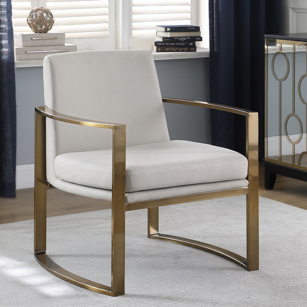 Modern Design living Room Cream Accent Chair with Concave Curved Gold Metal Base