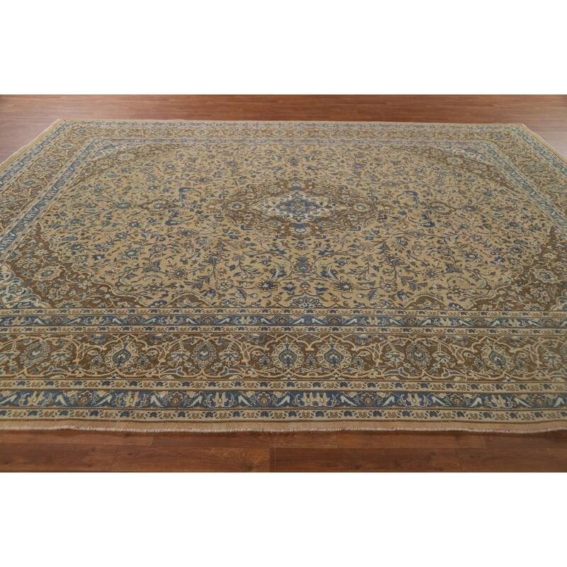 Traditional Mashad Vintage Persian Area Rug Handmade Wool Carpet - 9'7" x 12'5"