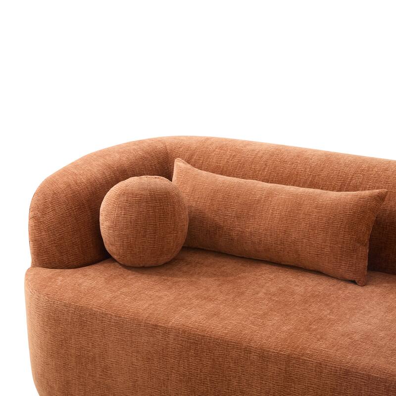 Orange Boneless Couch Upholstered Sofa with Pillows, 3-Seater Sofa Couch Settee Couch for Living Room