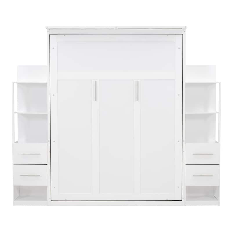 Merax Murphy Bed Wall Bed with Shelves, Drawers and LED Lights
