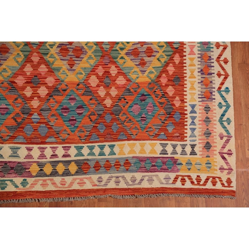 South Western Style Kilim Oriental Rug Hand-Woven Wool Carpet - 9'8" x 13'1"