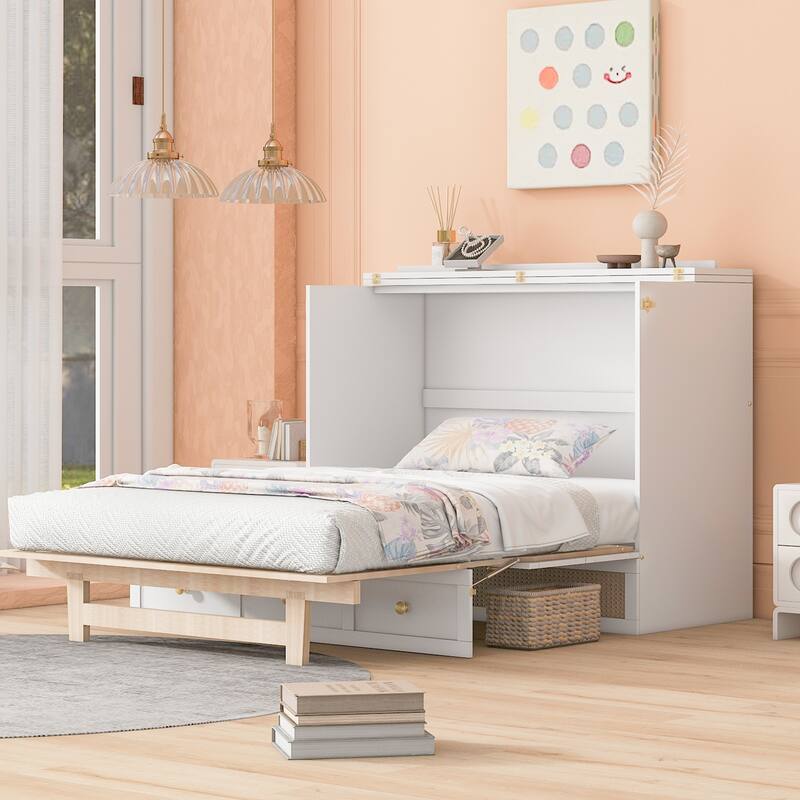 Queen Size Murphy Bed with Versatile Storage & Large Drawers