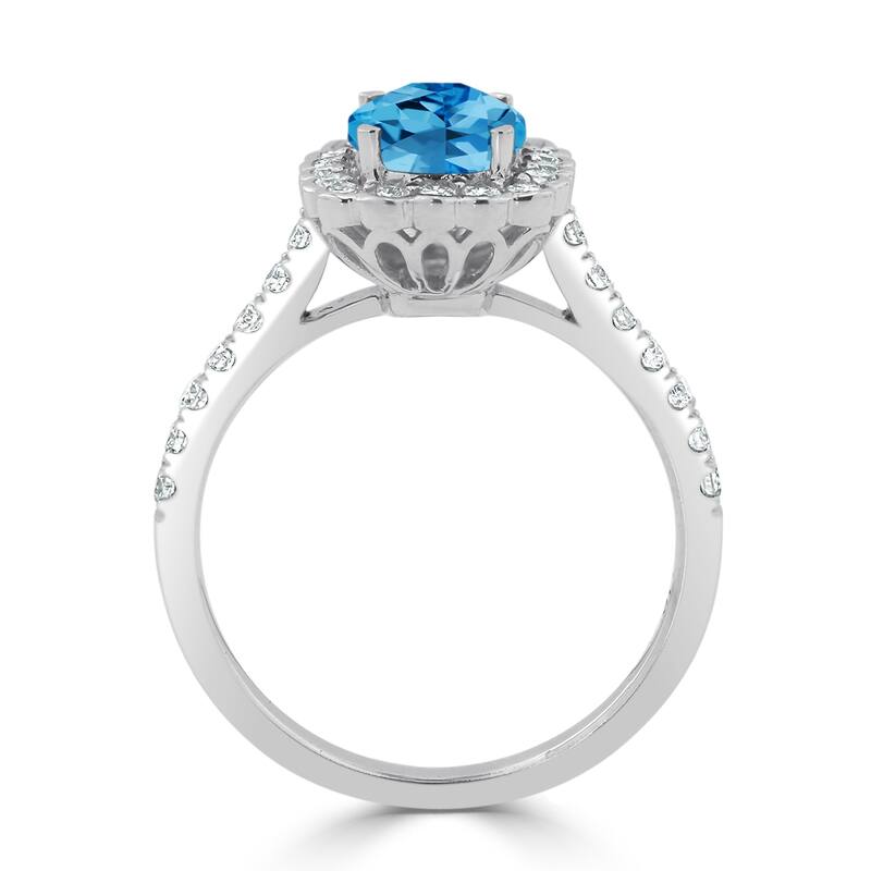 Auriya Vintage 1 1/3ct Cushion-cut Swiss Blue Topaz Halo Diamond Engagement Ring 1/2ctw 14k Gold