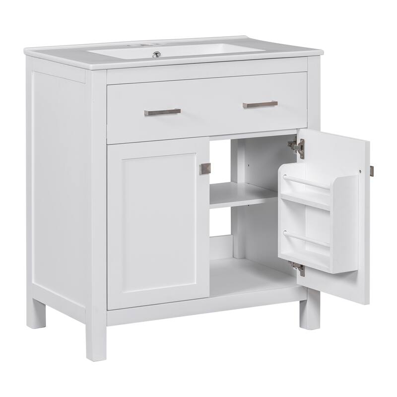 30 Inch Single Sink Bathroom Vanity Cabinet, Solid Wood Frame