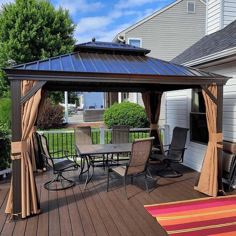 PURPLE LEAF Outdoor Gazebo Aluminum Frame Galvanized Steel Hardtop Gazebo
