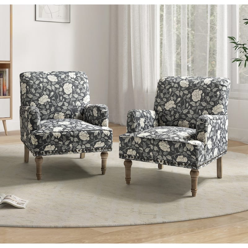 Pavia Traditional Floral Fabric Design Upholstered Accent Armchair with Nailhead Trim Set of 2 by HULALA HOME