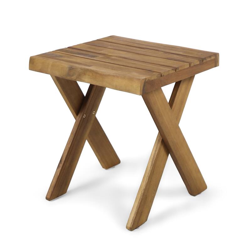 Acacia Wood Side Table with Cross Base