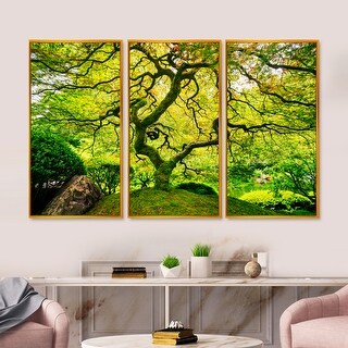 Designart "Amazing Green Tree" Landscape Framed Canvas Wall Art Set of ...